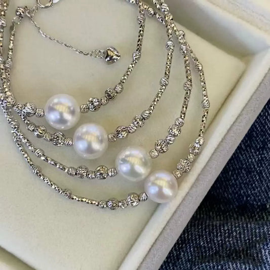 9mm one pearl silver beads bracelet S925 MOQ 10 pcs