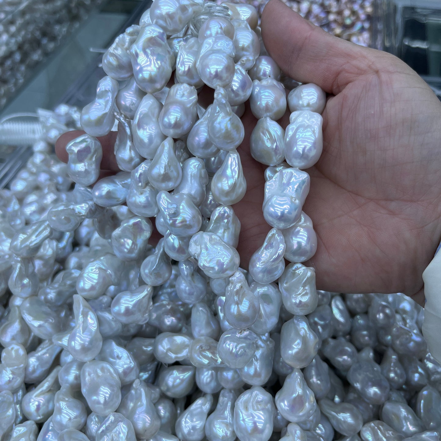 13-16mm medium baroque pearl white/purple/peach 38cm/string 4A