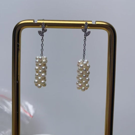 3-4mm baby pearl round white pearl earring +S925 MOQ 10 pair