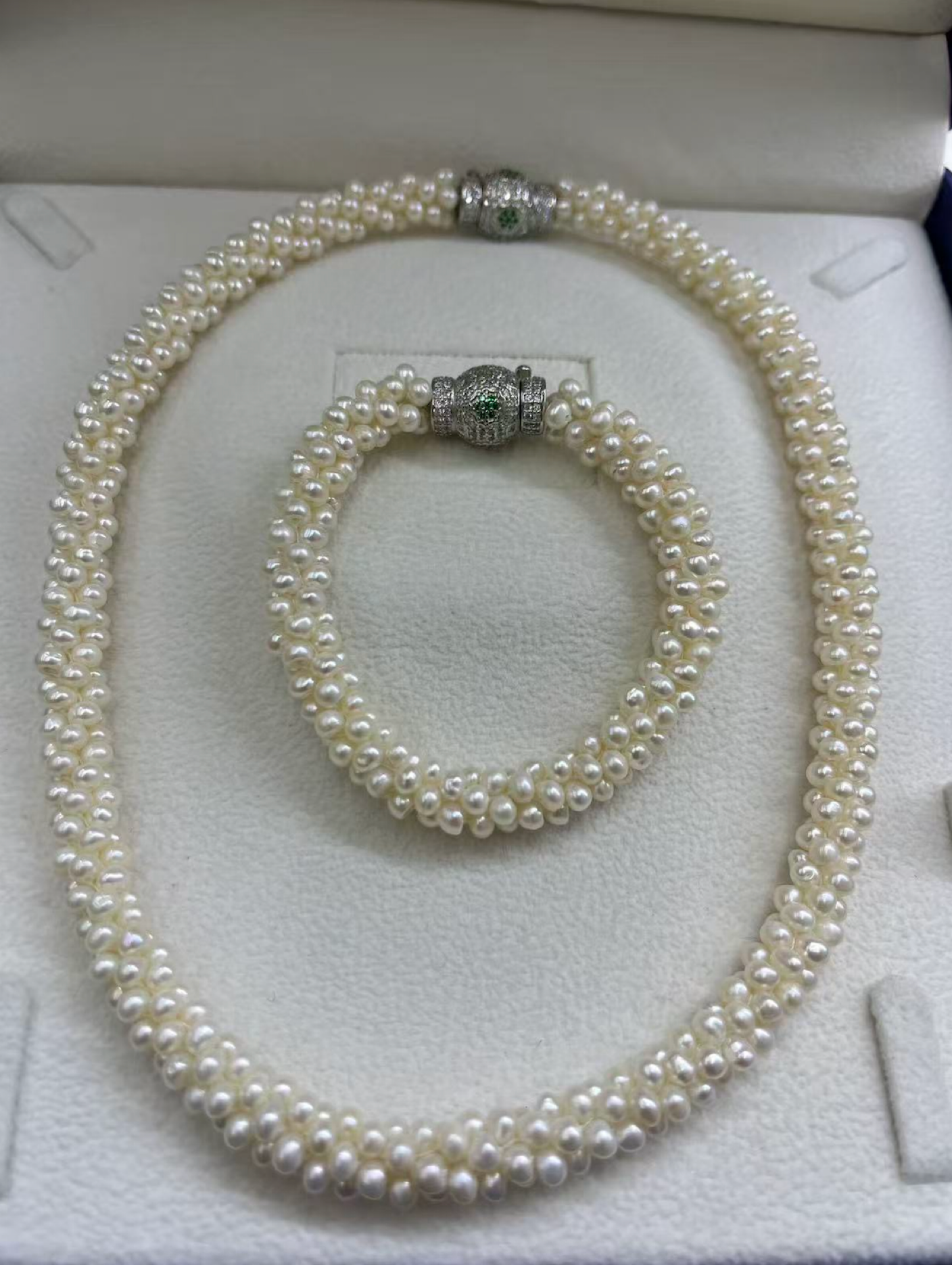 3mm potato pearl rope necklace pearl torsade necklace and bracetle white price for set