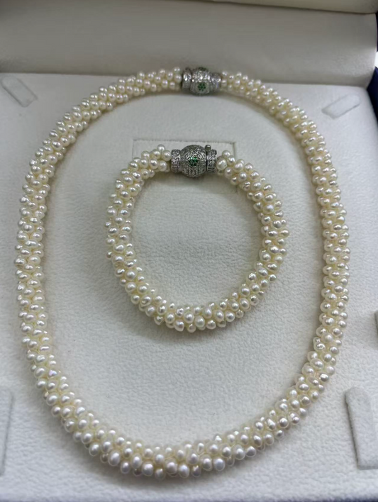 3mm potato pearl rope necklace pearl torsade necklace and bracetle white price for set
