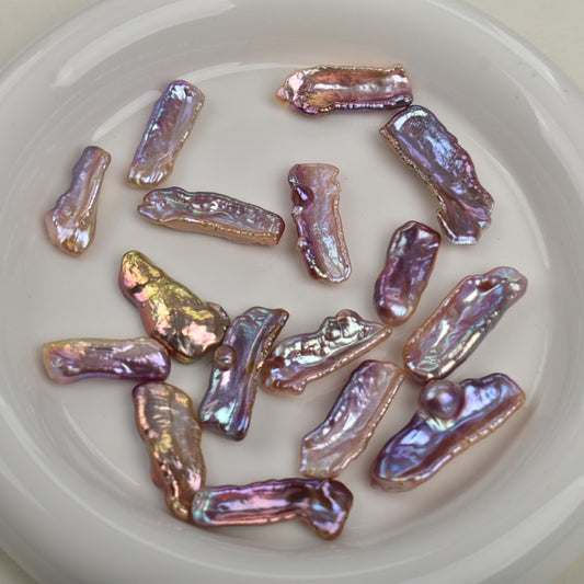 5-6mmX18-22mm biwa pearls loose no drill golden purple shining luster no flaw