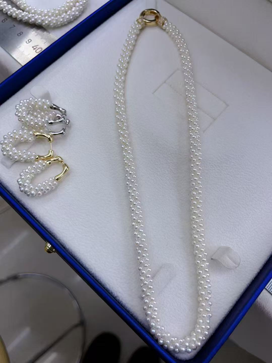 3mm potato pearl necklace 4 share with earring, bulk order dm price