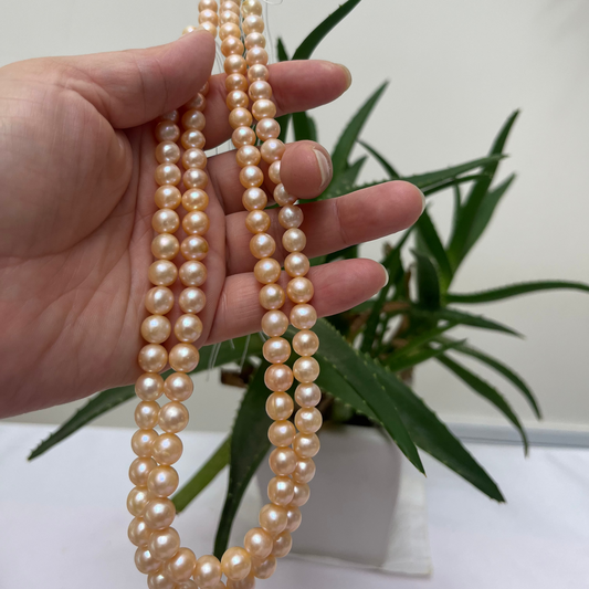 7-8mm round peach pearl necklace