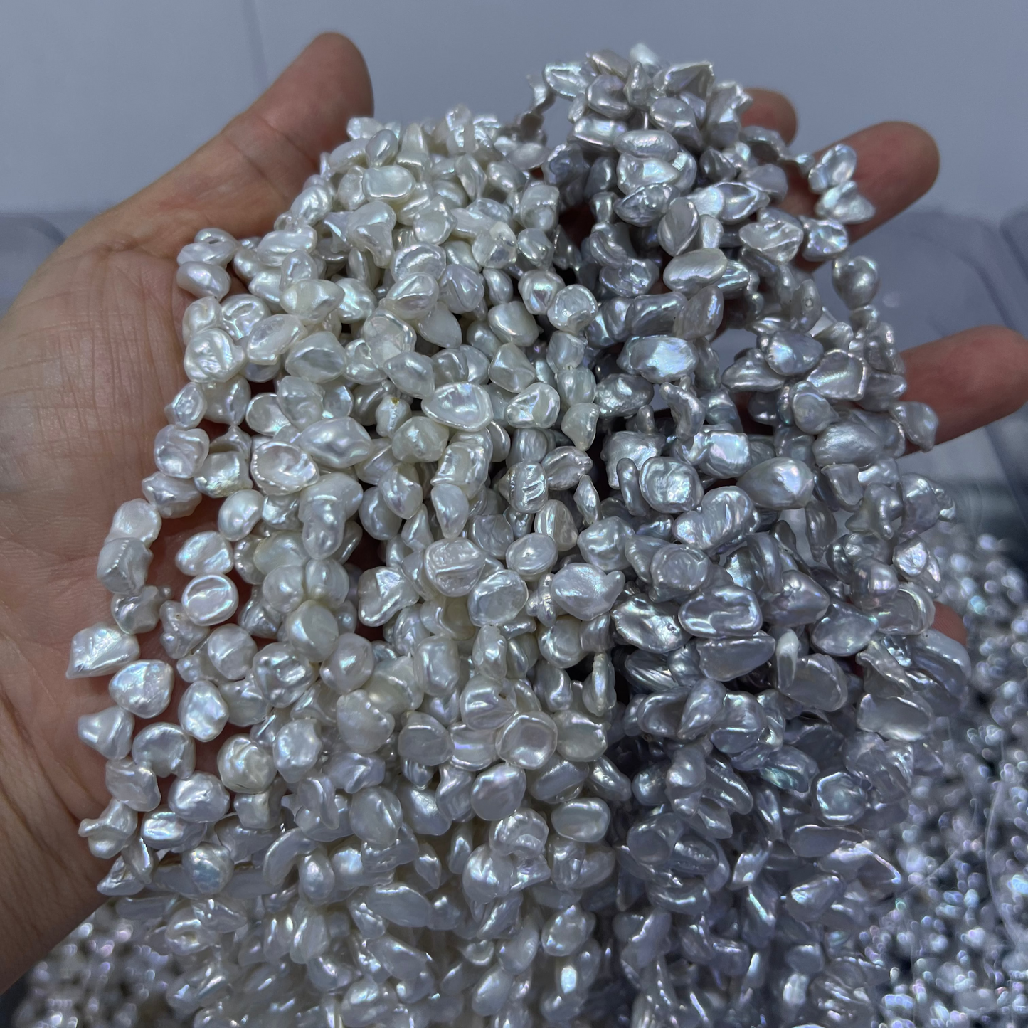 8-9mm keshi petals pearls grey white