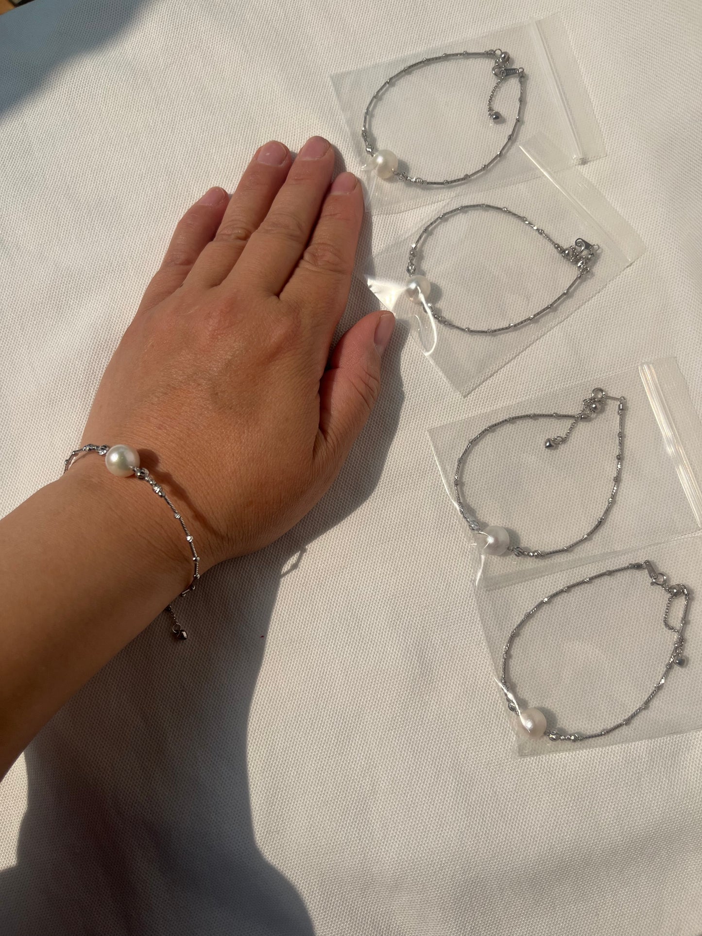 9mm one pearl silver beads bracelet S925 MOQ 10 pcs