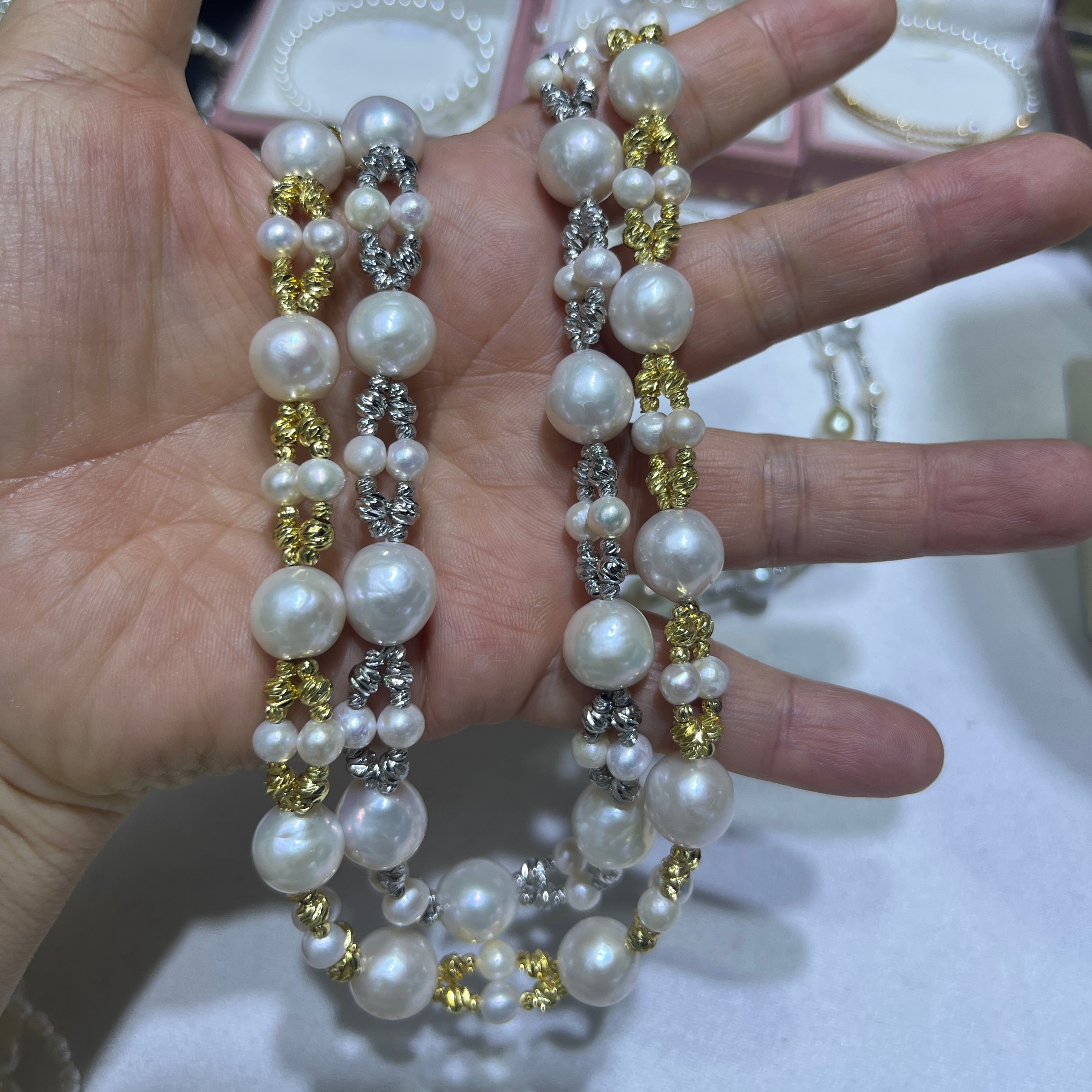 Pearl Necklace with 10-11mm near round edison pearl high luster