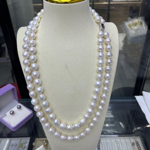 10-12mm baroque round double pearl necklace