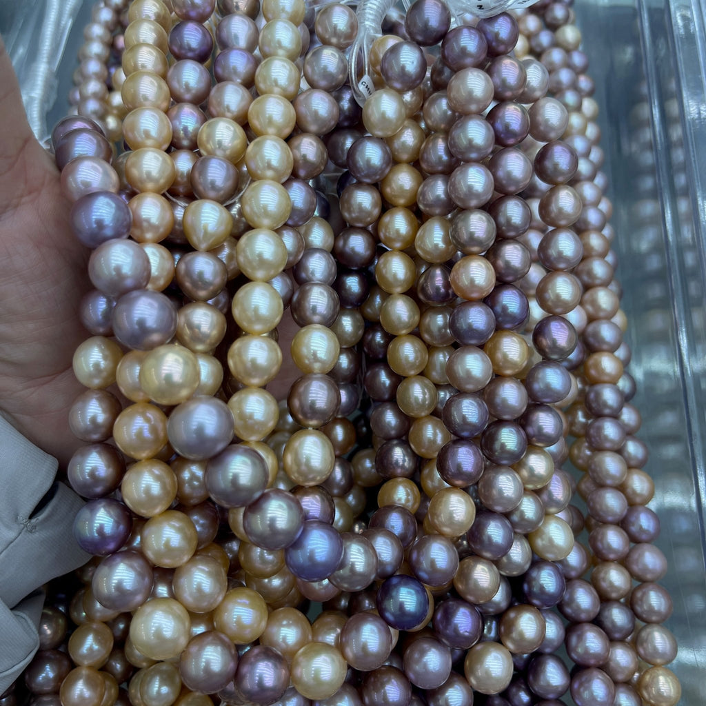 11-13mm Near Round Edison Pearl Strands Candy- 5A - Rare Sunset Glow