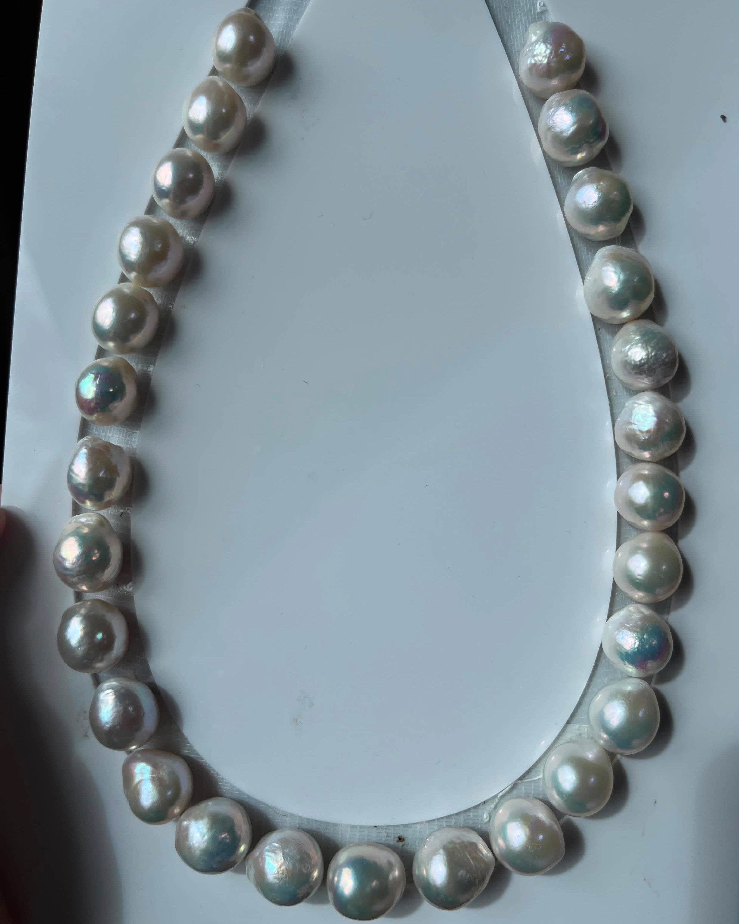 12-14mm Round Baroque Pearls Strand White - 5A