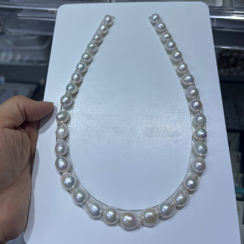 12-14mm Round Baroque Pearls Strand White - 5A