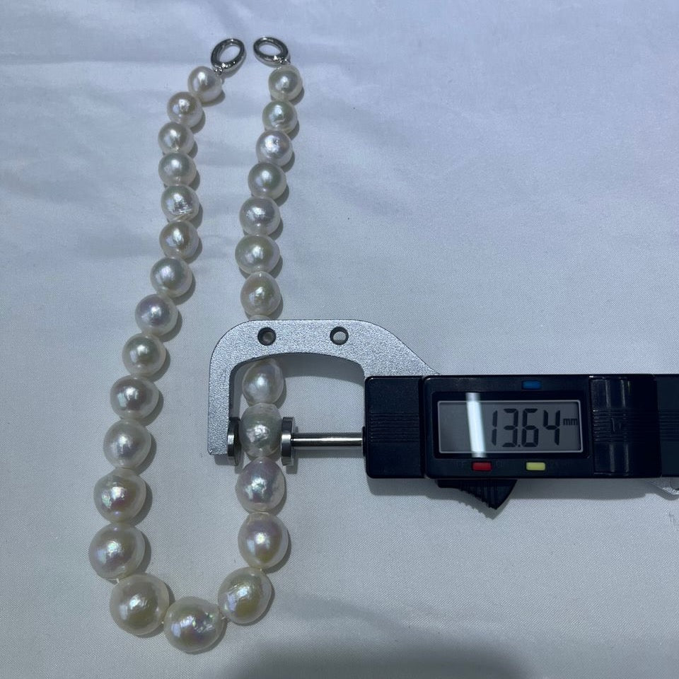 12-14mm Round Baroque Pearls Necklace White - High luster with Clasp