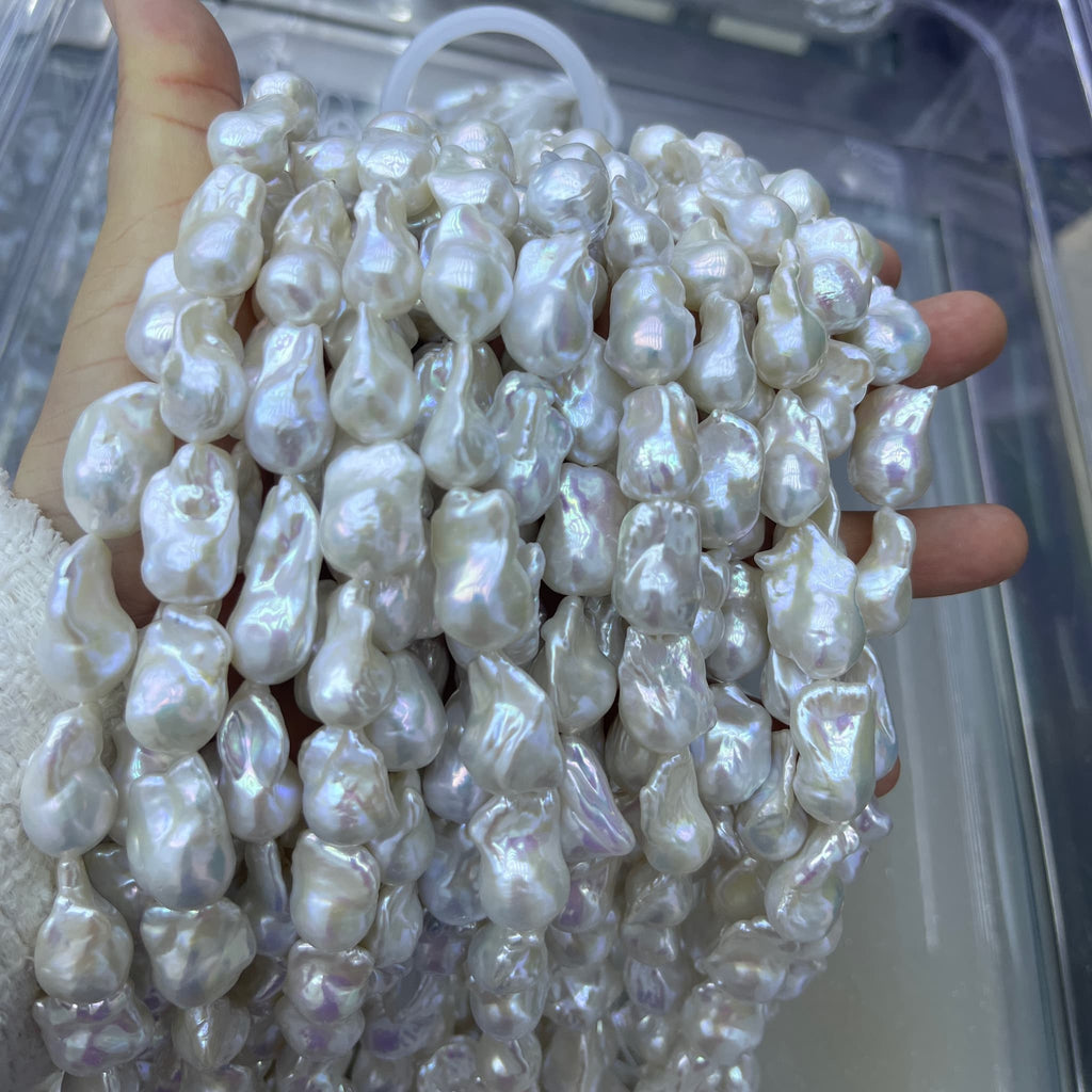 12-15mm medium size baroque fireball pearl strand white - 5A
