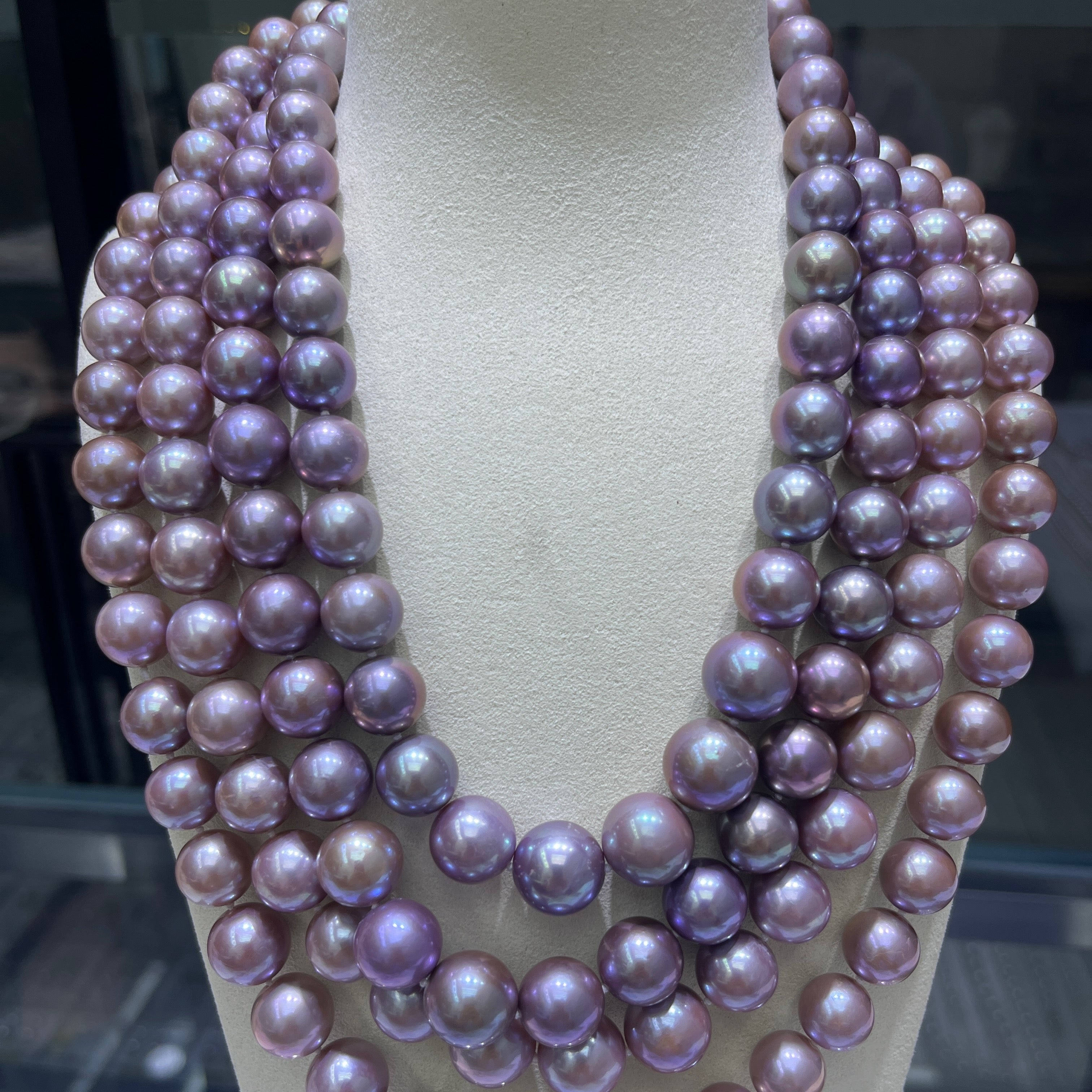 12-14mm Round Purple Pearl Necklace Good Quality with Silver Clasp- Price for 18 Inch Necklace ( other longth or with earrign contact us for price)