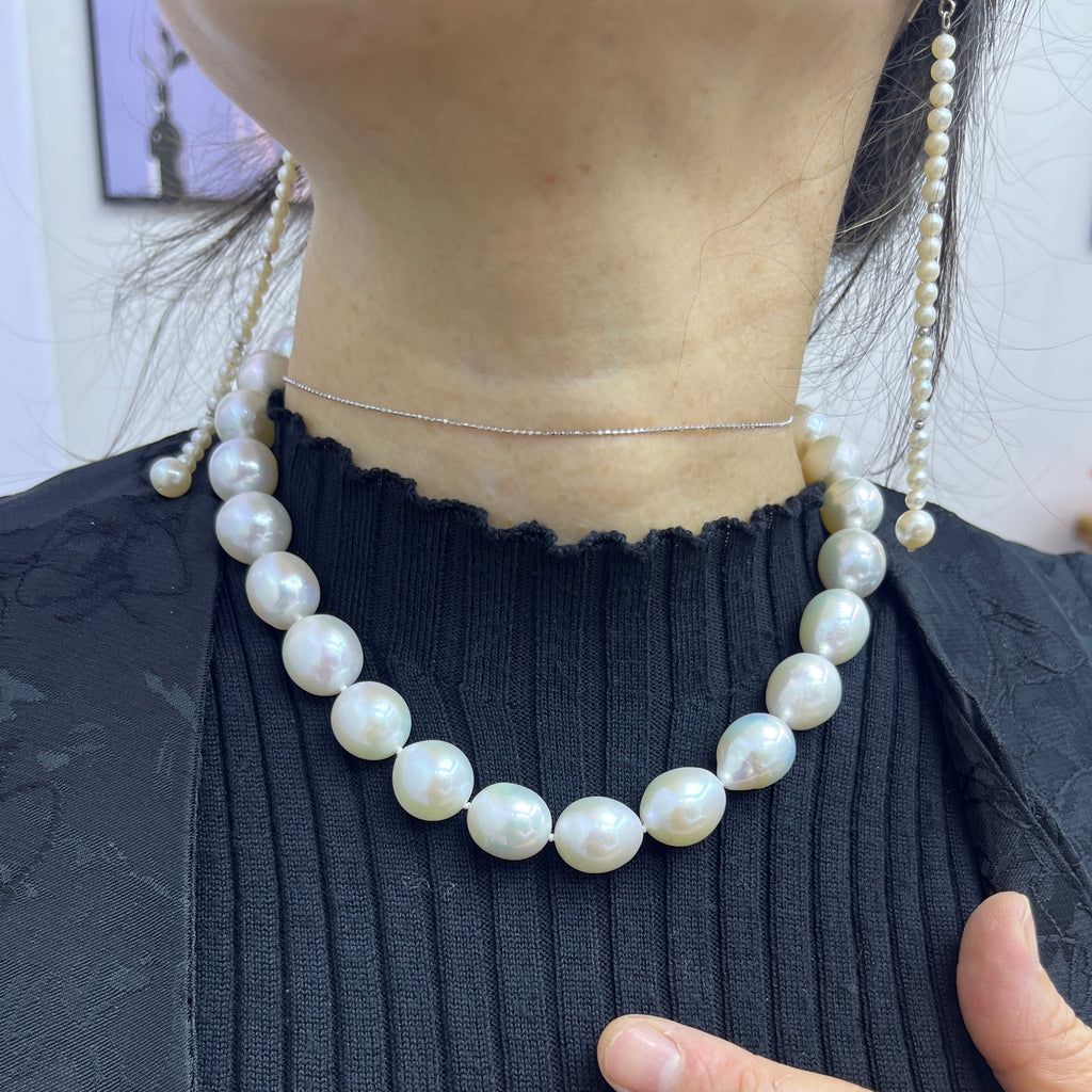 12-14mm Organic Teardrop Baroque Pearls Necklace with S925 Clasp -Statement Pearl Necklace