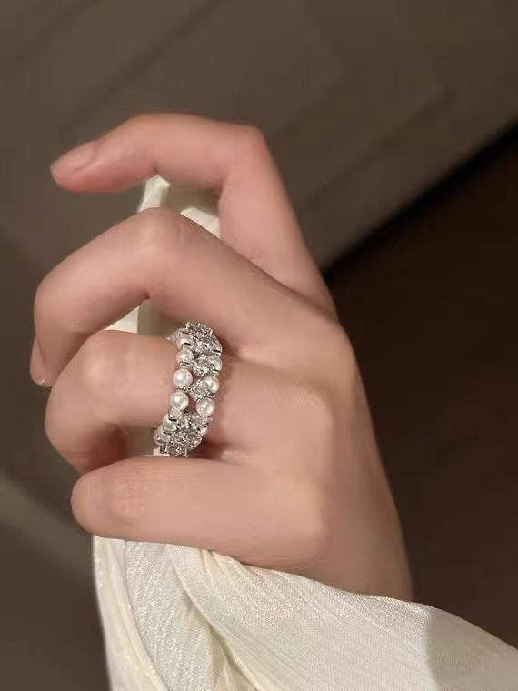 Elasticity ring 3mm round pearl ring design as gift OEM,Bulk order contact us please