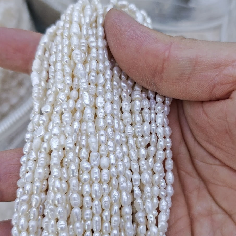 3-4mm rice pearl strand white orange pink - 3A unit price is for 10 strand