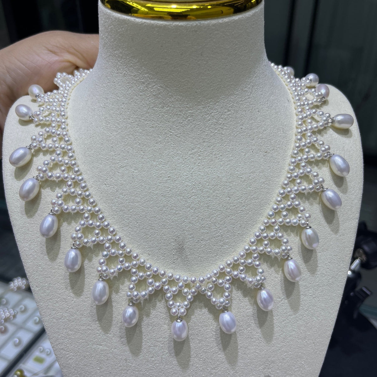 3mm round pearl with drop pearl necklace