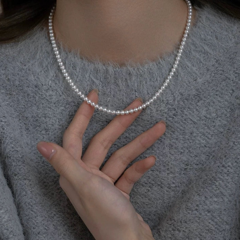 3-4mm round pearl necklace 4A S925 clasp