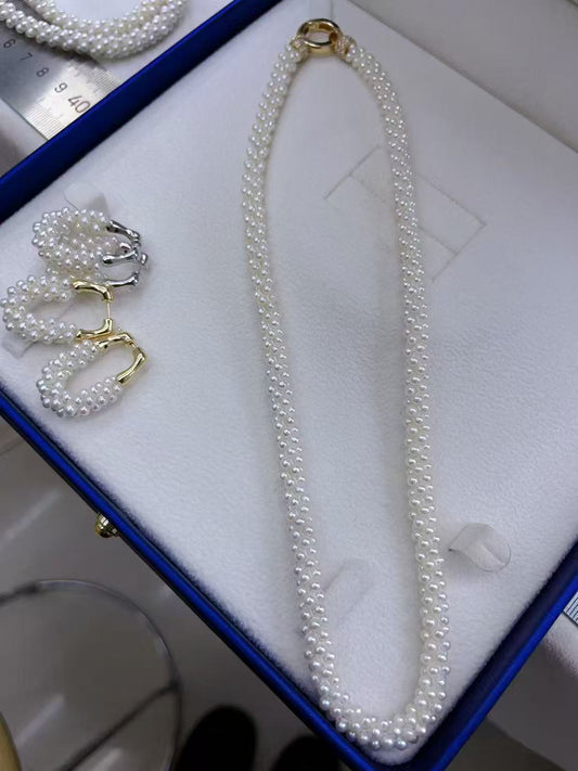 3mm potato pearl necklace 4 share with earring, bulk order dm price