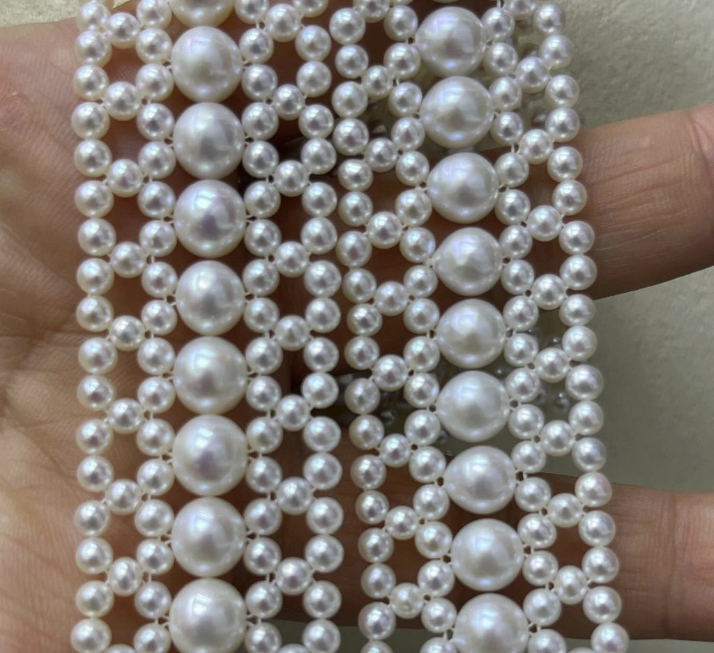 Handcrafted 3mm 6mm round braided pearl necklace -4A