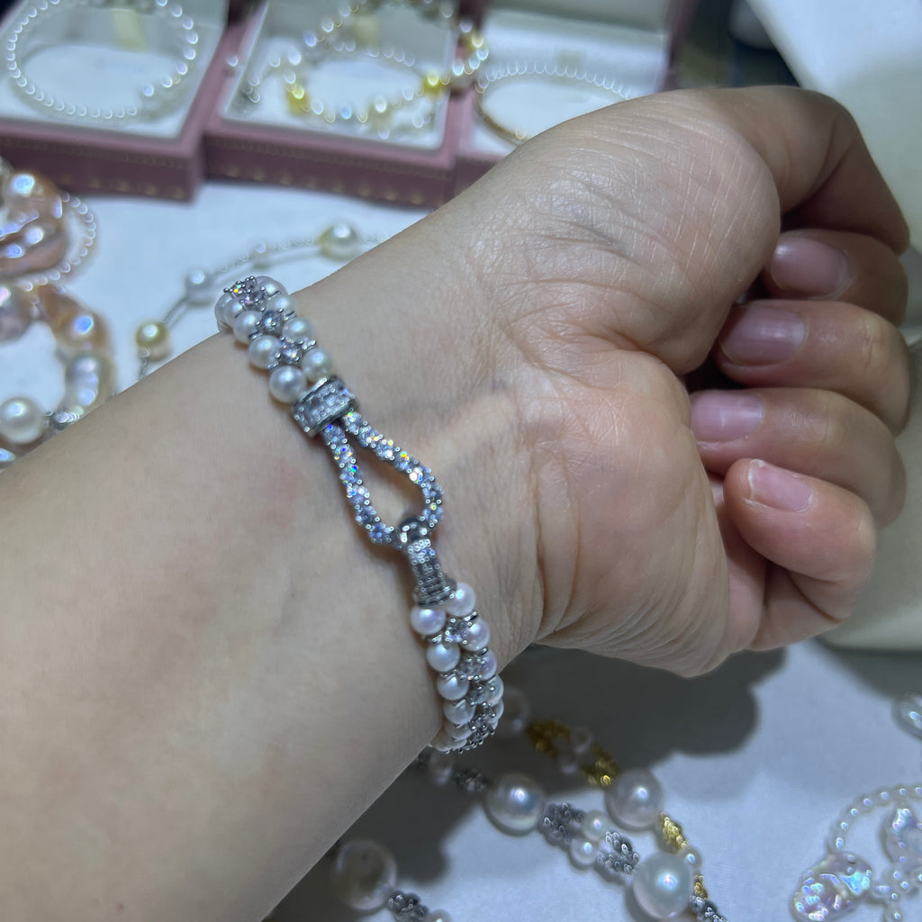 Delicate 4-5mm Round Pearl & Cubic Zirconia Bracelet - The Ultimate Stacking Essential