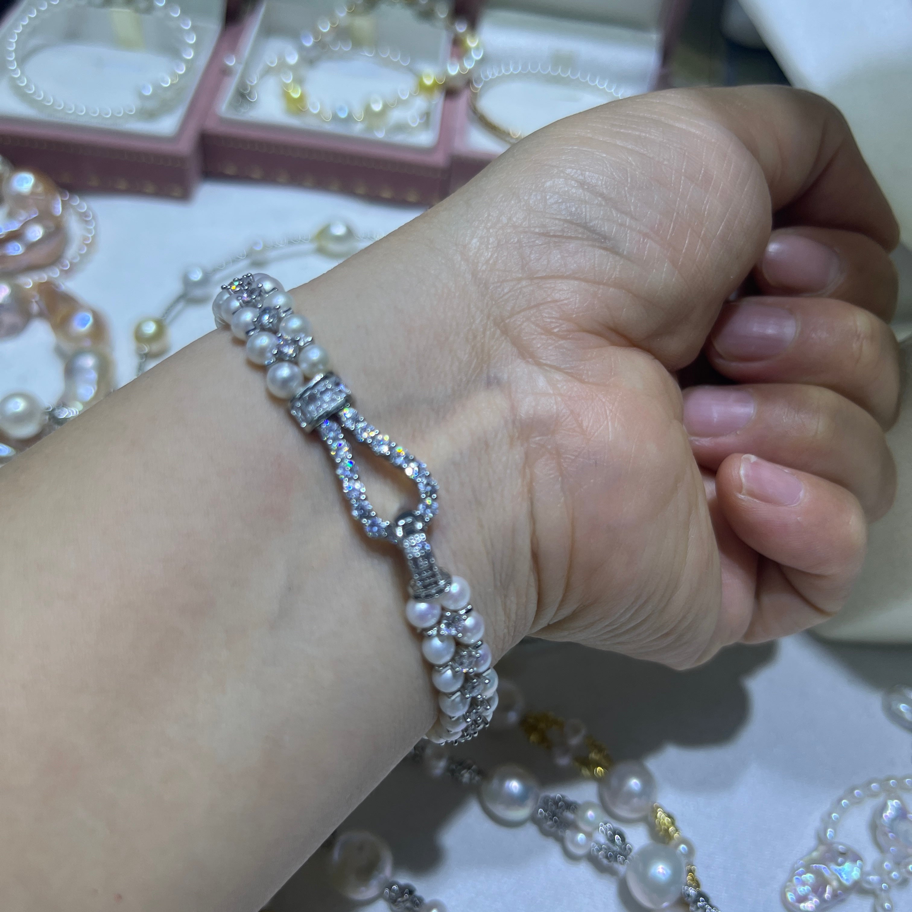 Delicate 4-5mm Round Pearl & Cubic Zirconia Bracelet - The Ultimate Stacking Essential