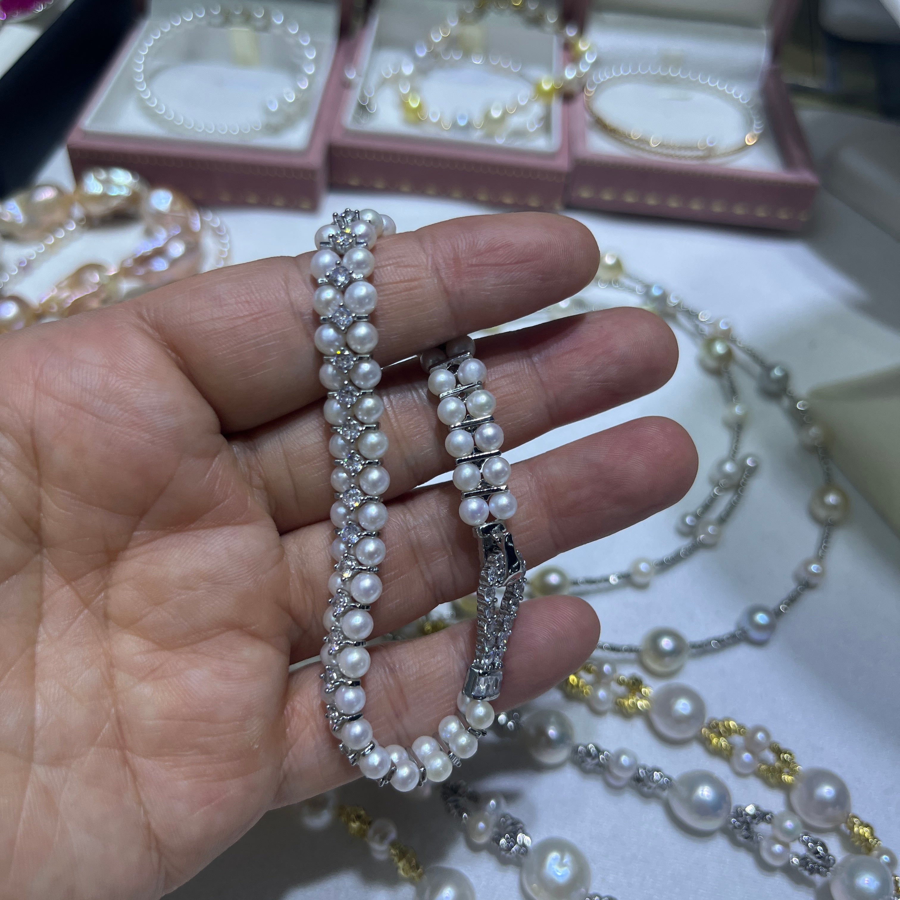 Delicate 4-5mm Round Pearl & Cubic Zirconia Bracelet - The Ultimate Stacking Essential