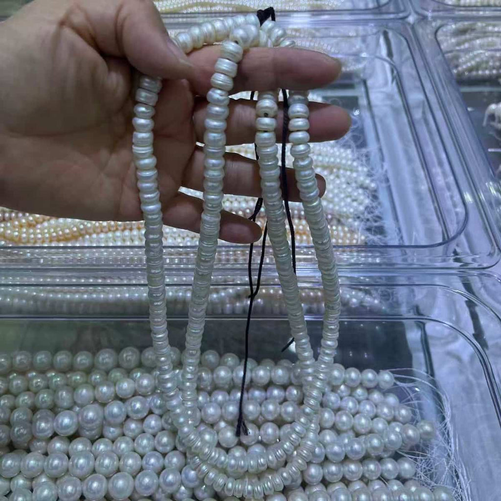 5X9mm button pearl strand white Cutting - 3A（sell by pcs）