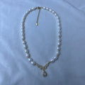 6mm rice pearl necklace with crystal pendant, MOQ 50 strand