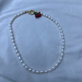 6mm rice pearl necklace with two red cherry, MOQ 50 strand