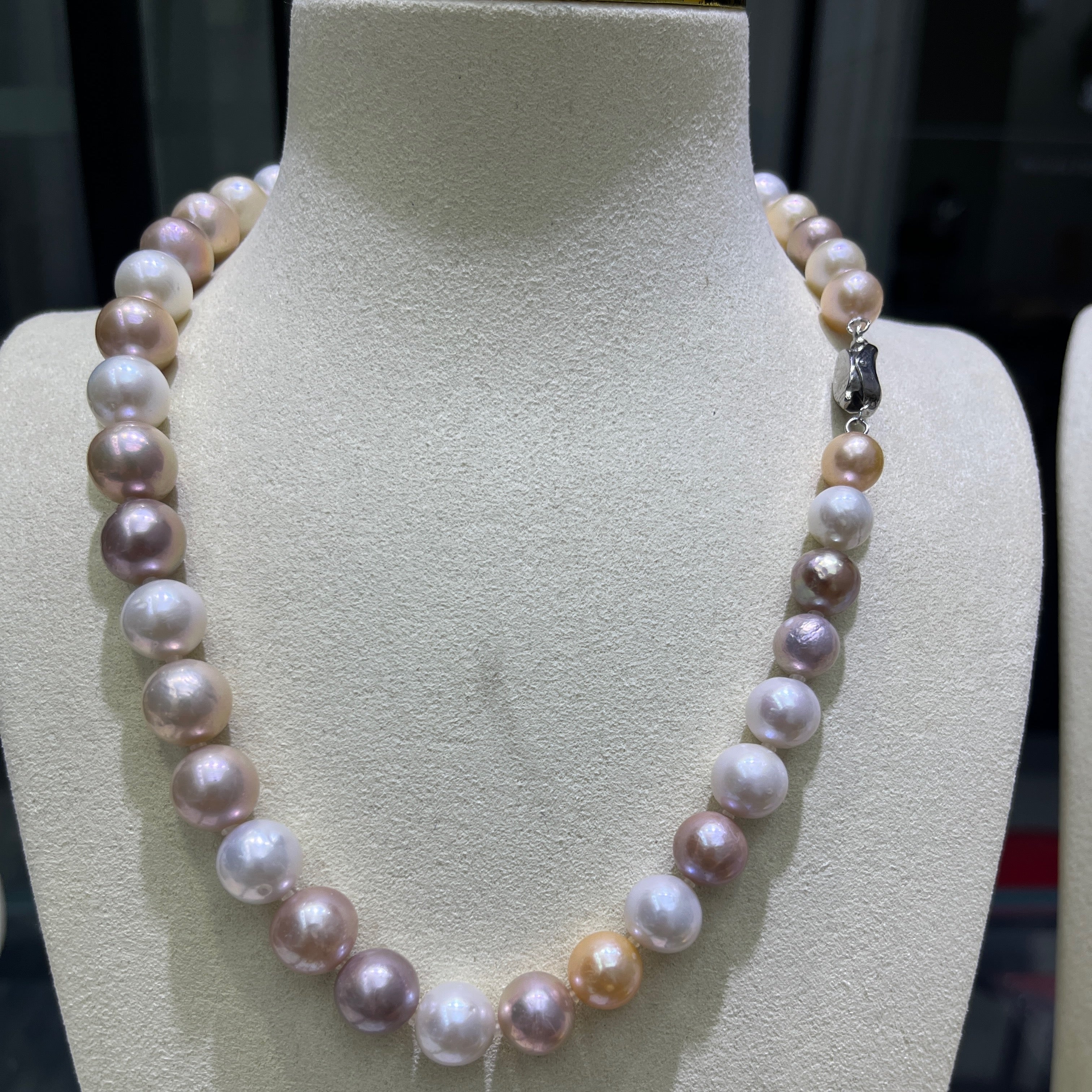 8-10mm Round Candy Pearl Necklace with Silver Clasp- for Modern Designs