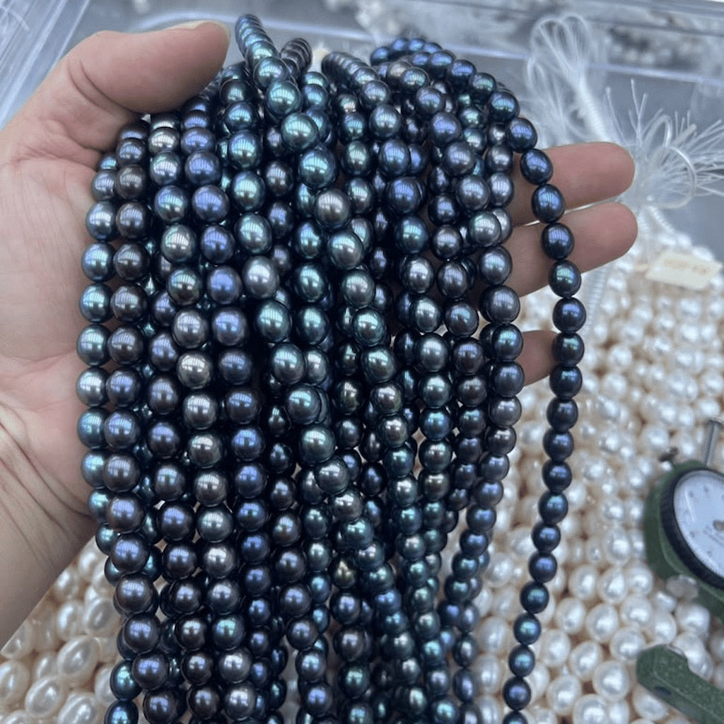 8mm freshwater black pearl strand rice