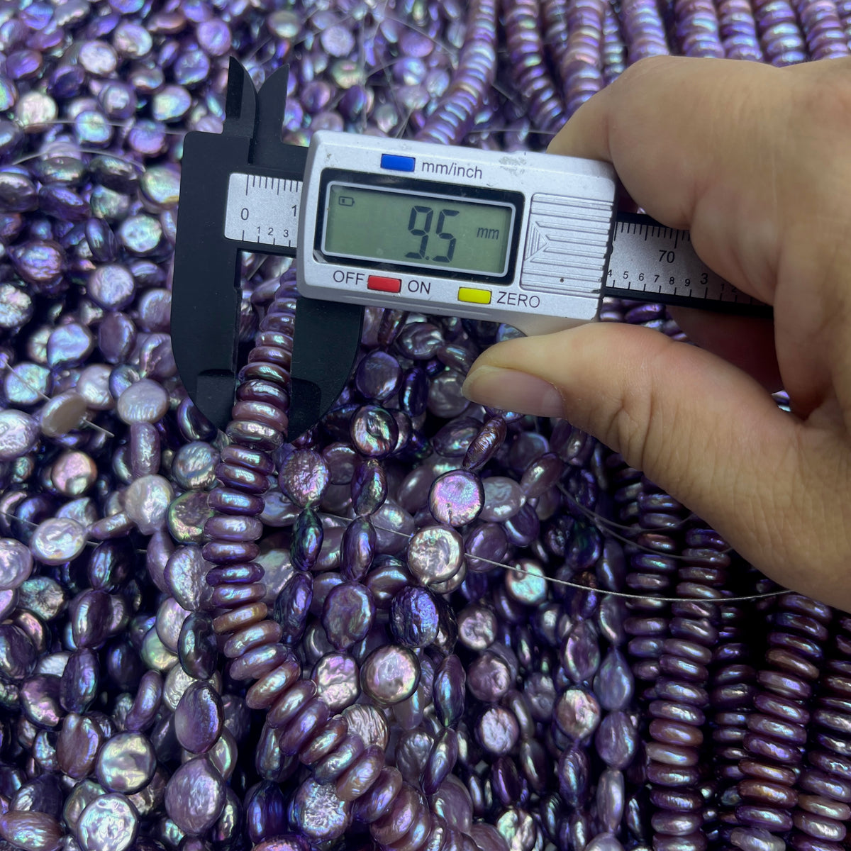 9-10mm coin pearl strand center drilled deep purple high luster- 5A