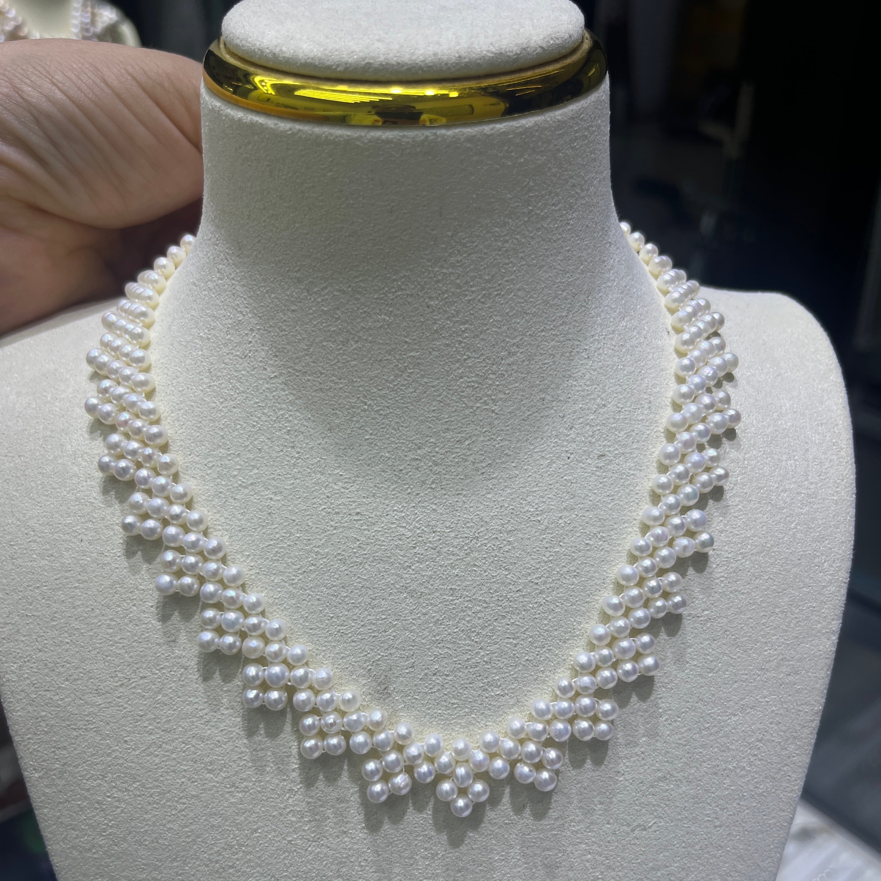 Handcrafted Braided round pearl necklace -4A
