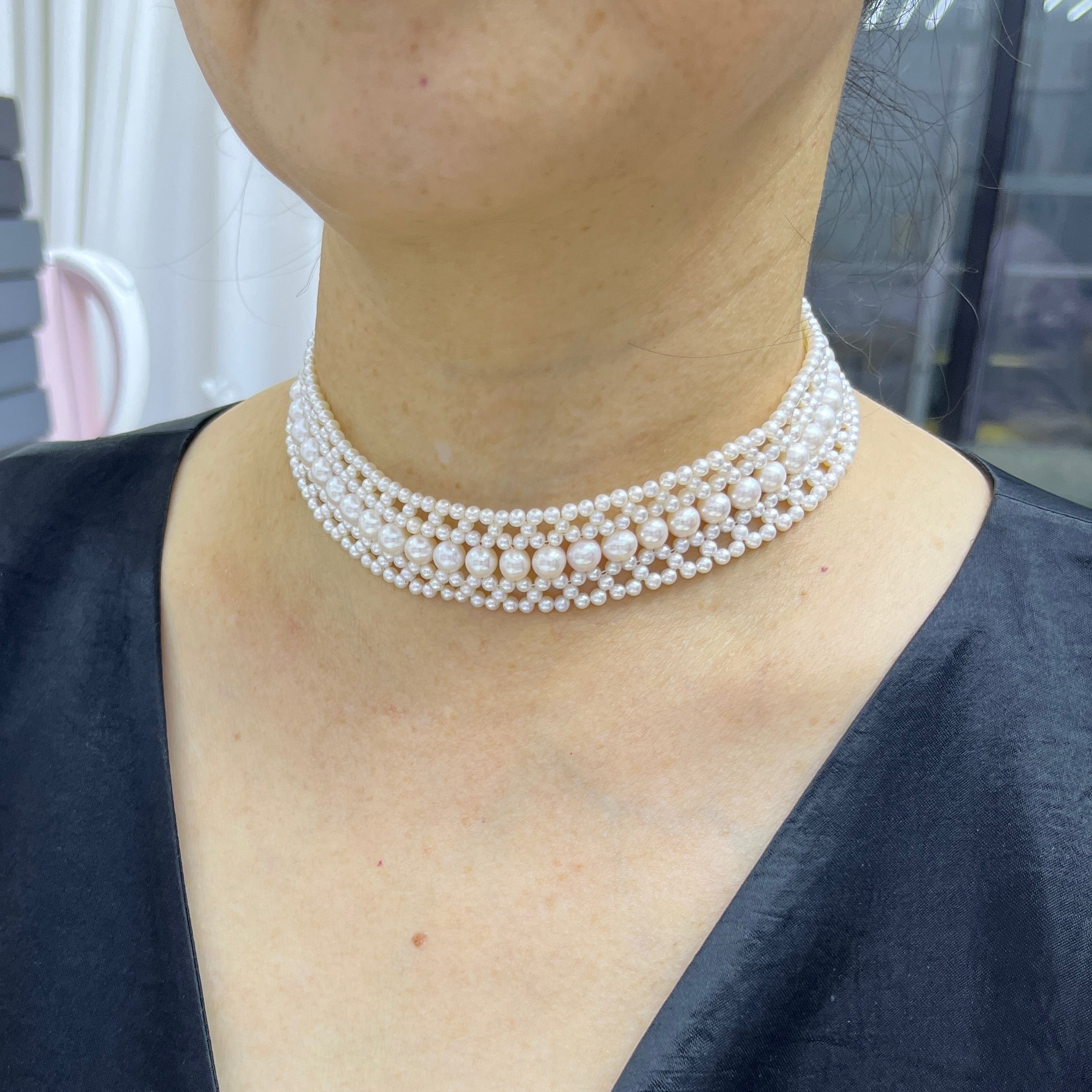 Handcrafted 3mm 6mm round braided pearl necklace -4A