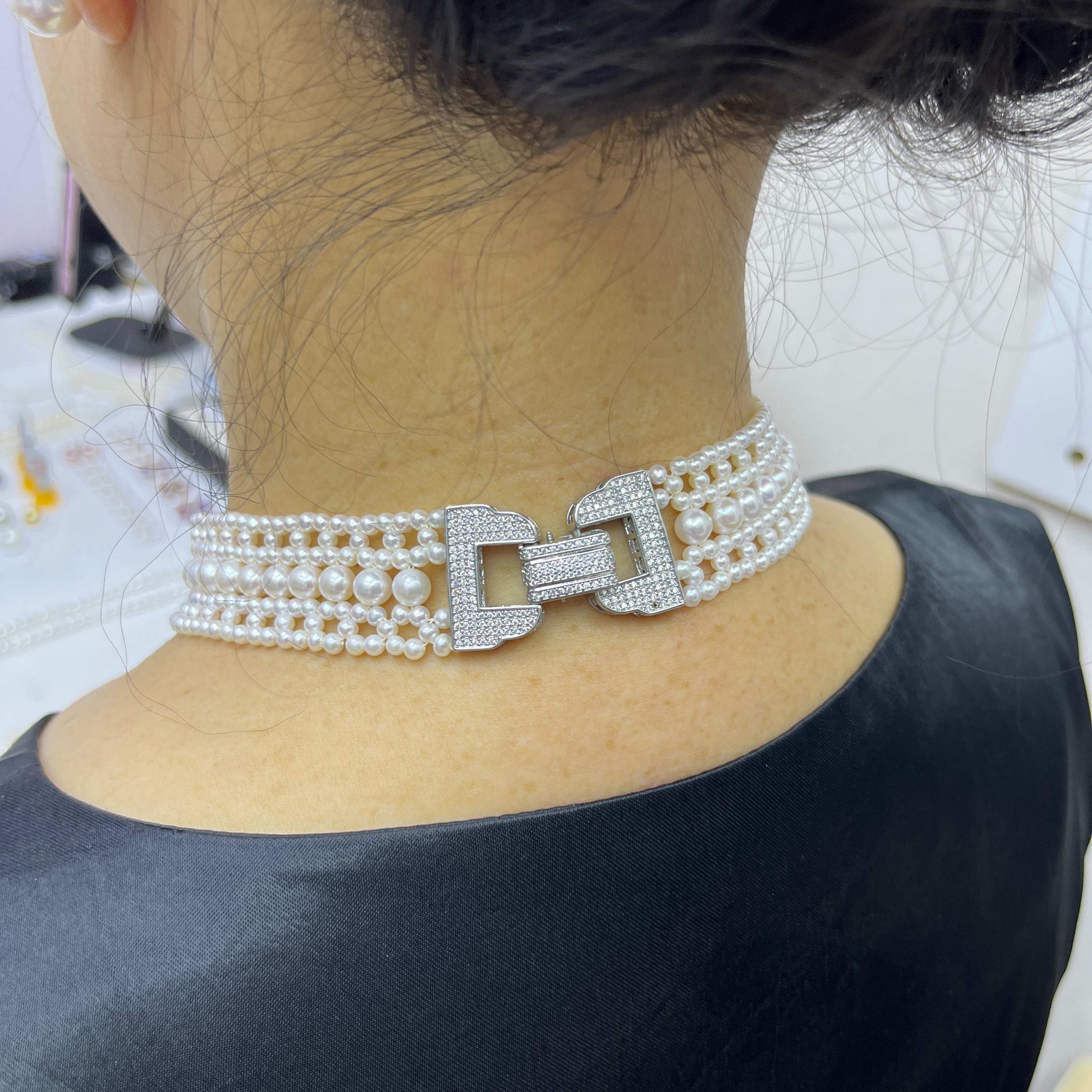 Handcrafted 3mm 6mm round braided pearl necklace -4A