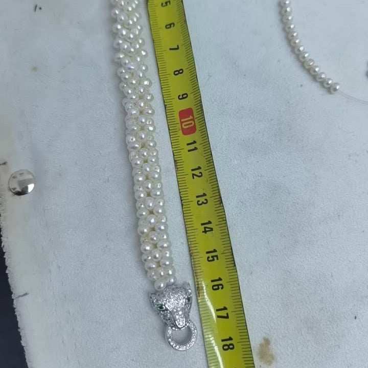 3-4mm potape pearl bracelet with Leopard Head 4A