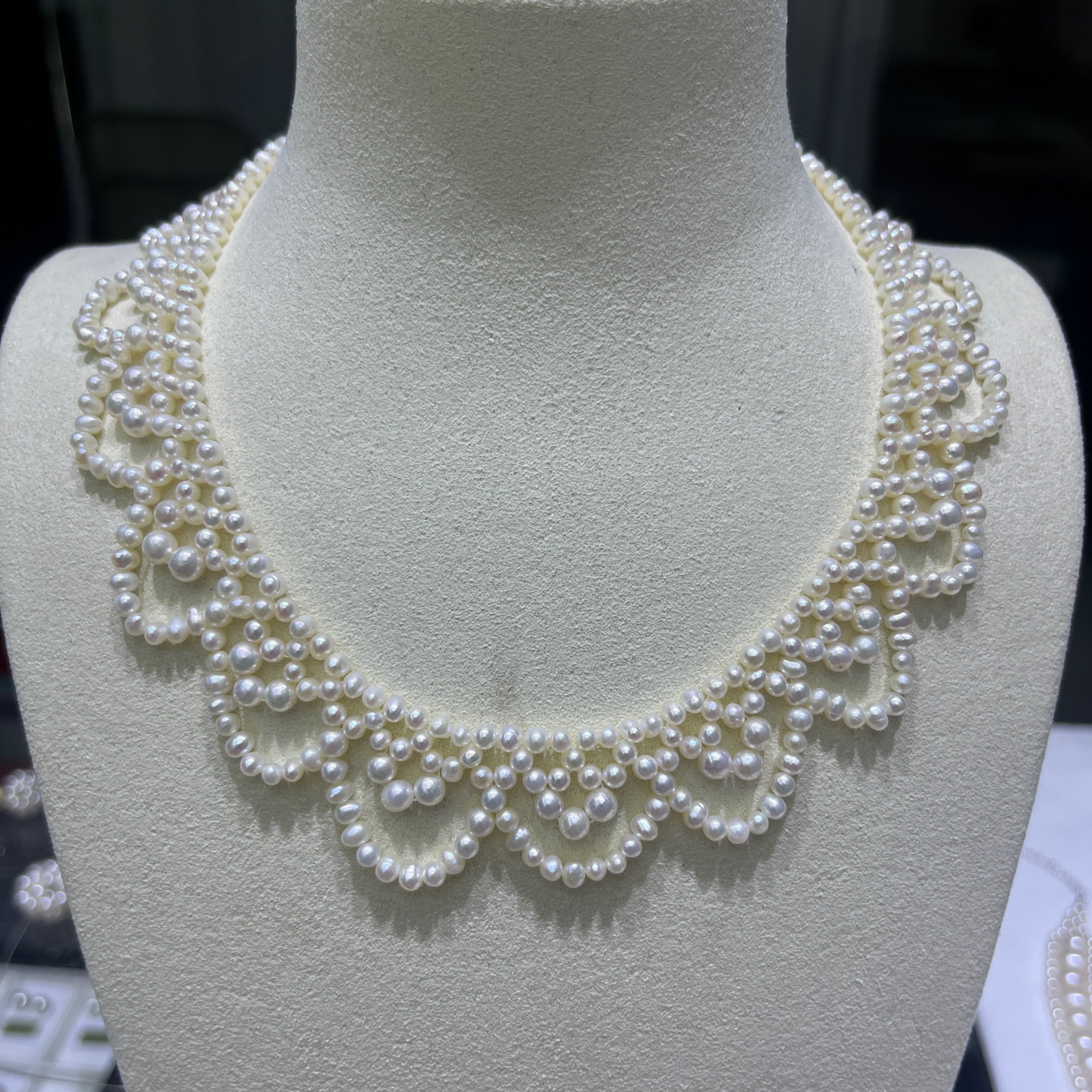 3-4mm Handcrafted Princess Style Braided Round Pearl Necklace -4A