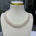 3-4mm round and 8-9mm Rice Pearl Necklace - Handcrafted Texture for Designers-4A