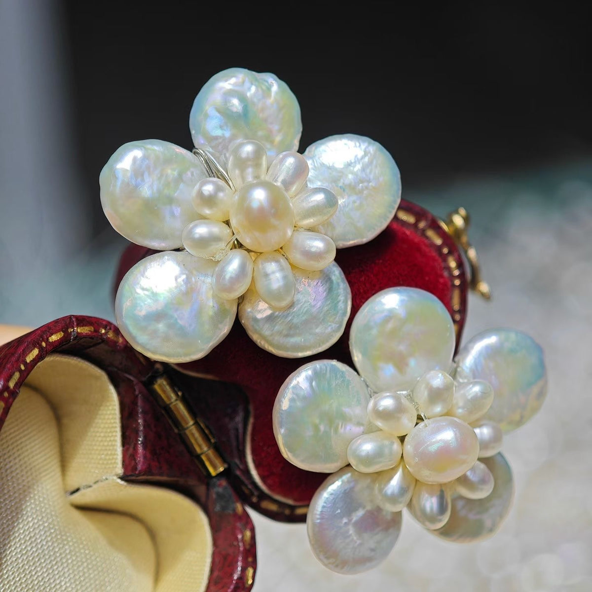 flower pearl earring stud