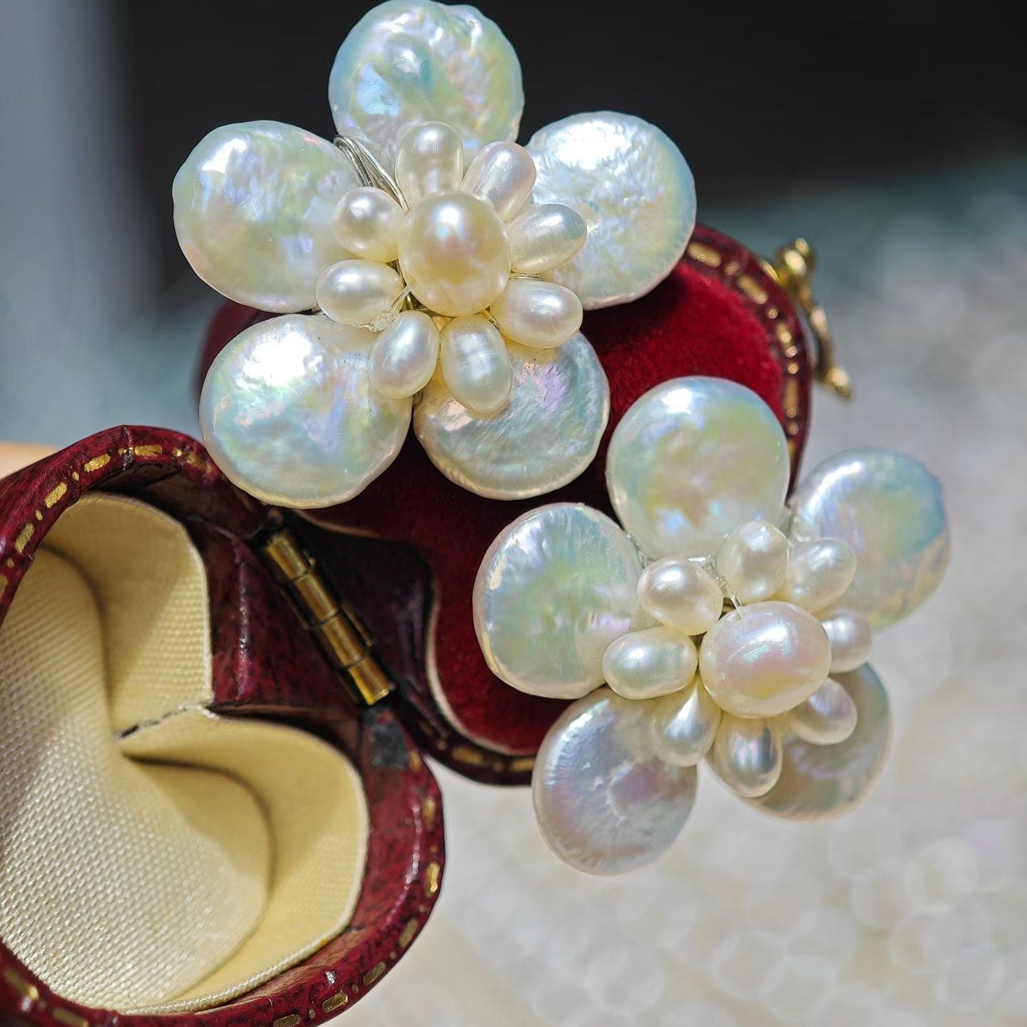 flower pearl earring stud