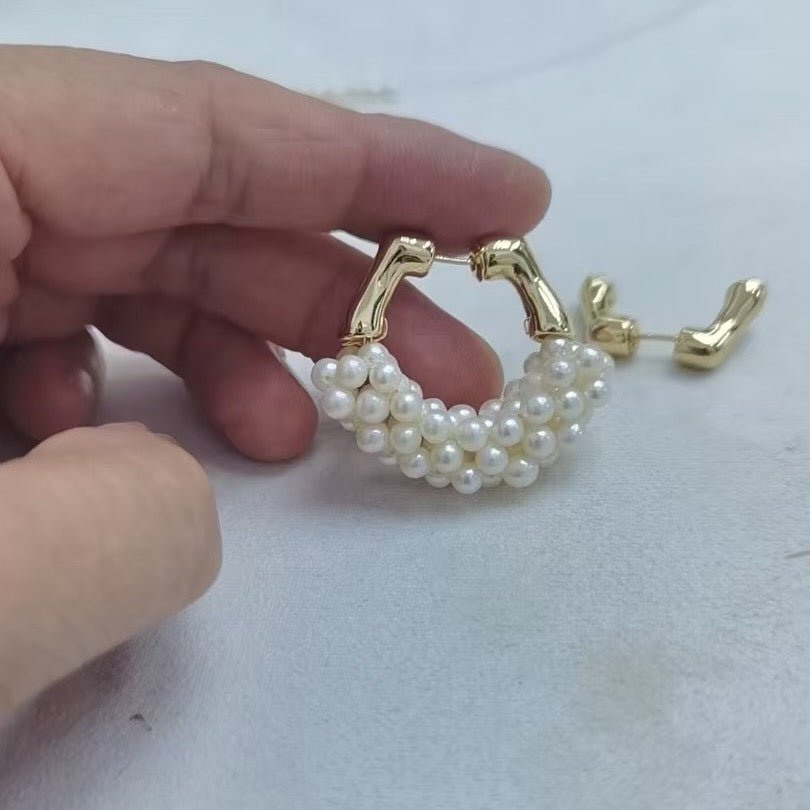 Hoop Earrings -Handmade with Many Small Premium Zhuji Pearls