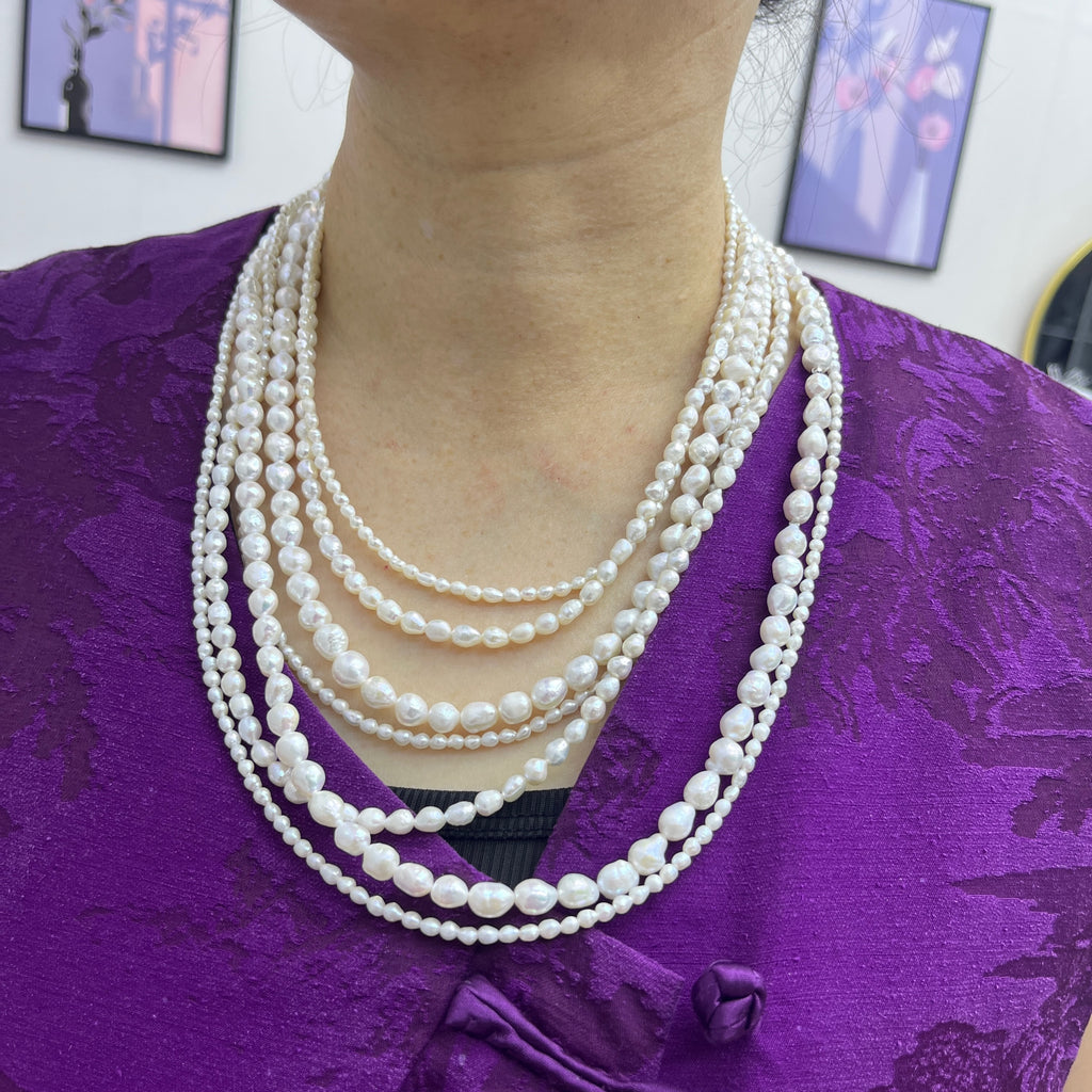 Handcrafted Multi-Layer Baroque Pearl Necklace, Organic Shape Layers for Boutique Display