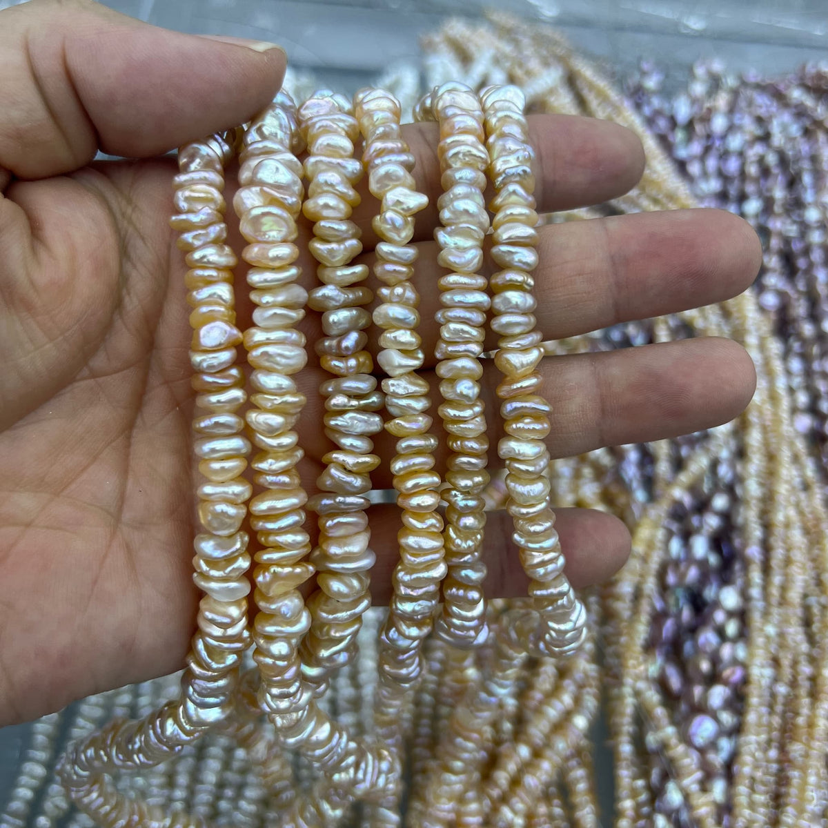 orange Keshi pearl strands