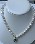 6-7mm rice pearl necklace with crystal pendant MOQ 50 strand