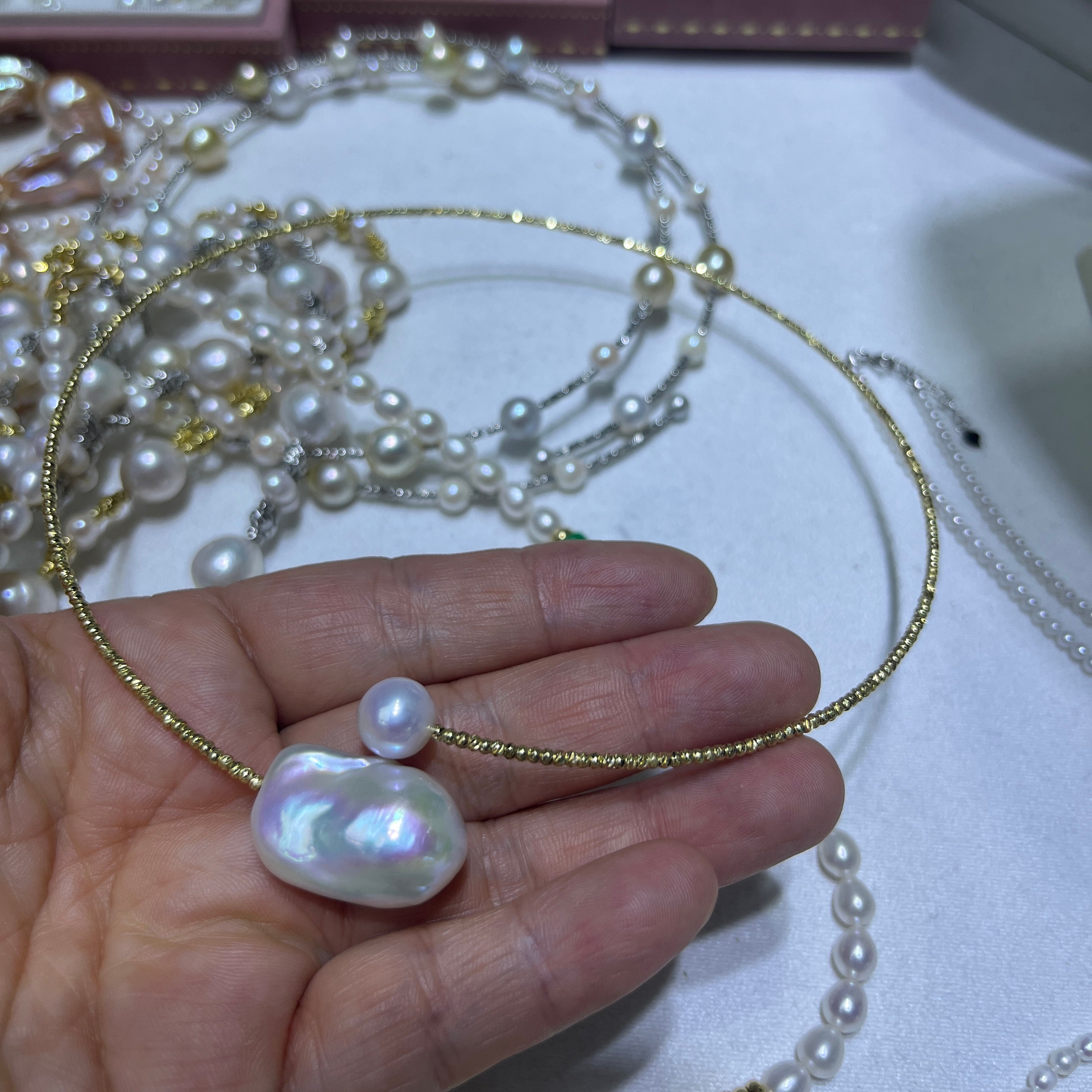 Pearl Necklace with 8mm round pearl and 16mm baroque pearl - A Study in Modern Proportion