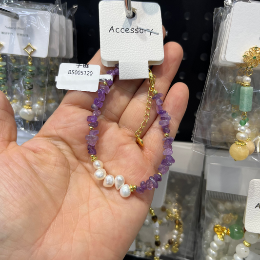 purple crystal pearl bead bracelet​