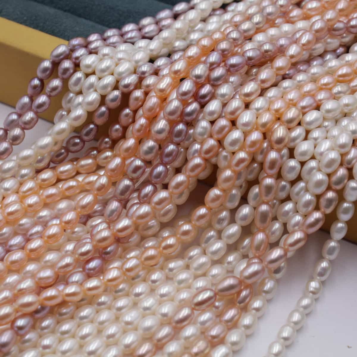 4-5mm rice pearl strand white orange pink - 4A