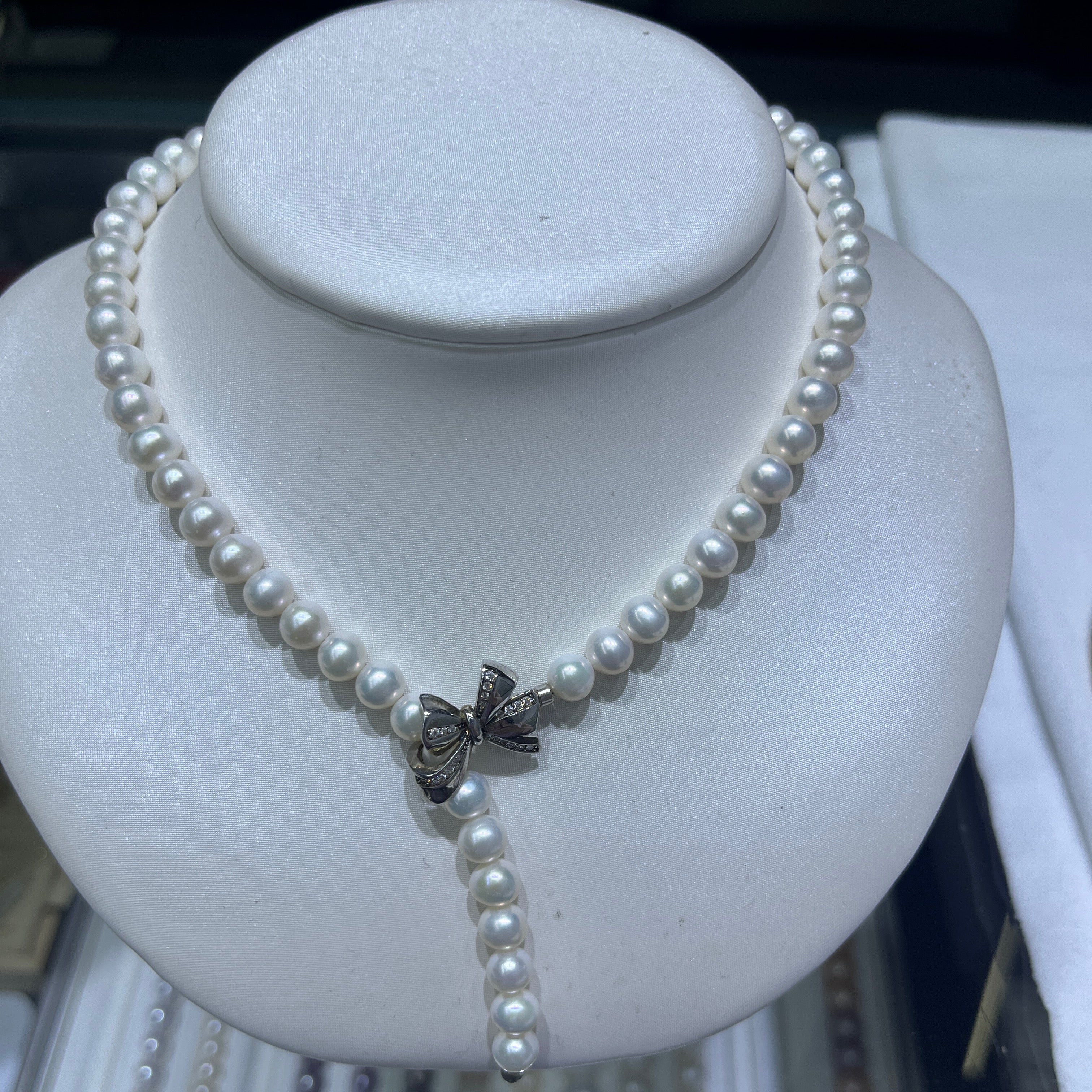 7-8mm Round Pearl Necklace S925 Butterfly Clasp -4A-